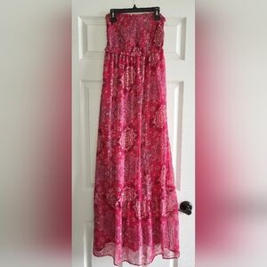 Motherhood Maternity Pink Strapless Ruched Midi Dress